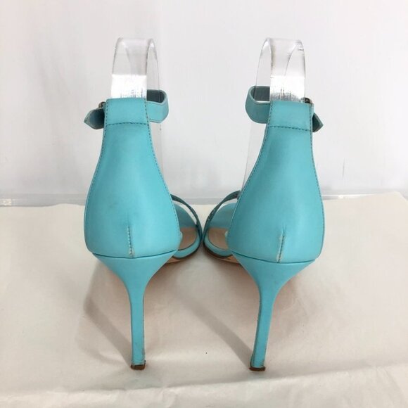 Manolo  Blahnik Maurila Turquoise Geometric Laser Cut Sandal Heels Leather 41 - Picture 6 of 16